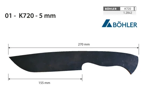 Výpalek čepele O1 – 5 × 40 × 270 mm / 155 mm