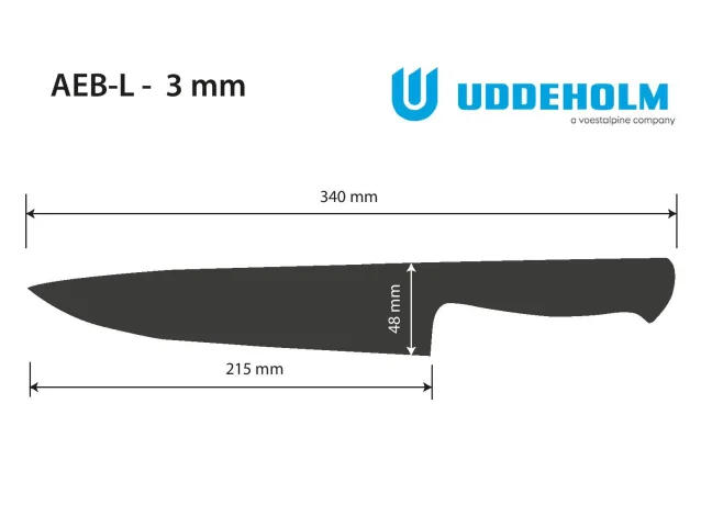 Výpalek kuchyňského nože – K3 – AEB-L – 3 × 45 × 340/200 mm
