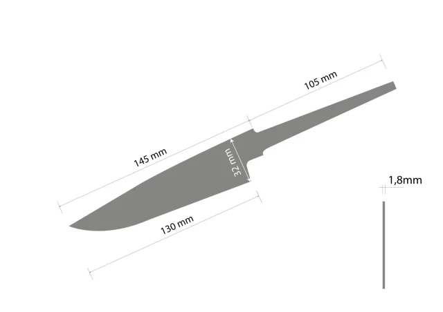 Kalený výpalek kuchyňského nože – KN1 – N690 – 1,8 × 32 × 250/130 mm
