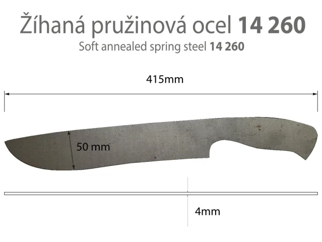 Výpalek čepele "Sekací nůž – mačeta" – 4 × 50 × 415 mm / 275 mm čepel